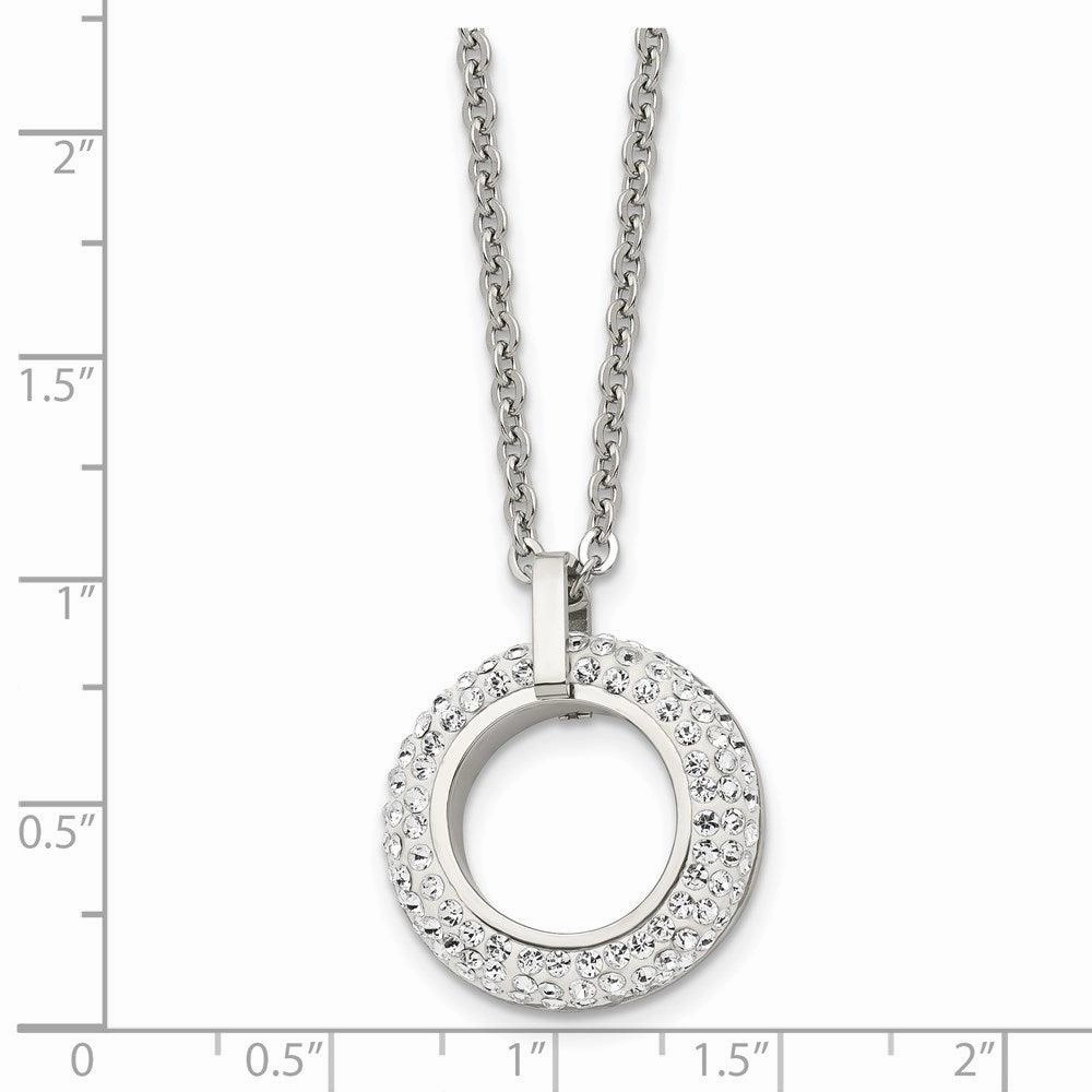 Stainless Steel Polished White Enameled with Crystals Necklace