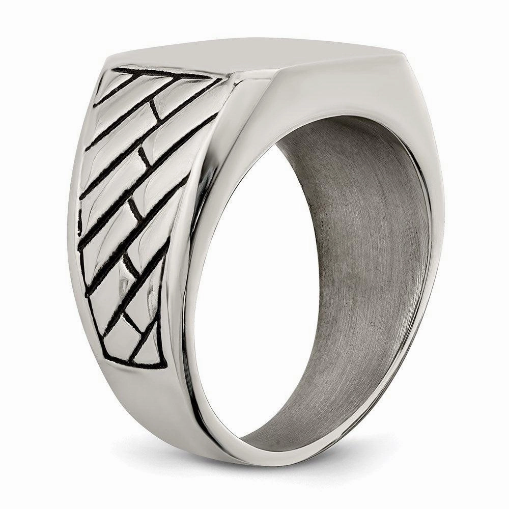 Stainless Steel  Polished with Black Enamel Signet Ring