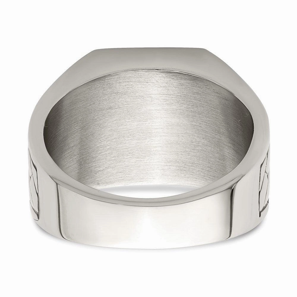 Stainless Steel  Polished with Black Enamel Signet Ring