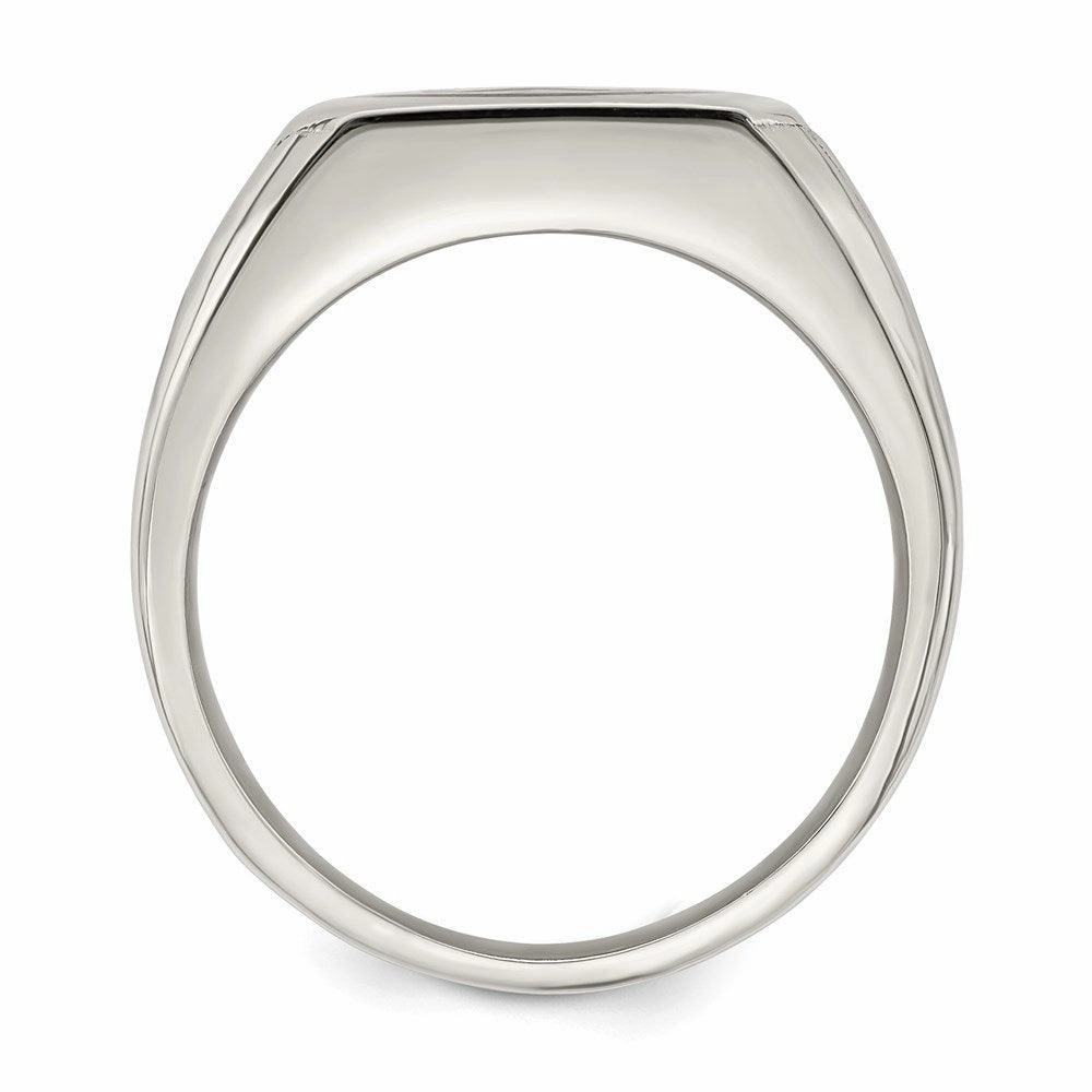 Stainless Steel  Polished with Black Enamel Signet Ring