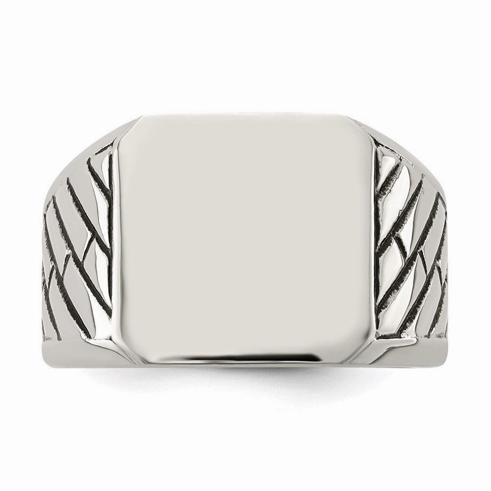 Stainless Steel  Polished with Black Enamel Signet Ring