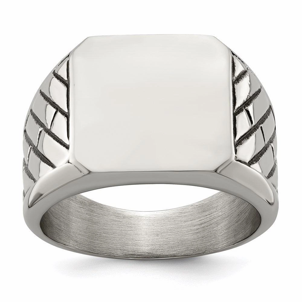 Stainless Steel  Polished with Black Enamel Signet Ring