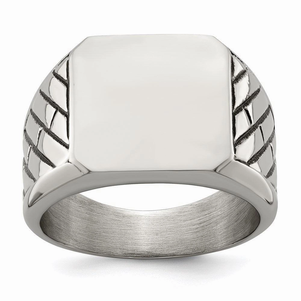 Stainless Steel  Polished with Black Enamel Signet Ring