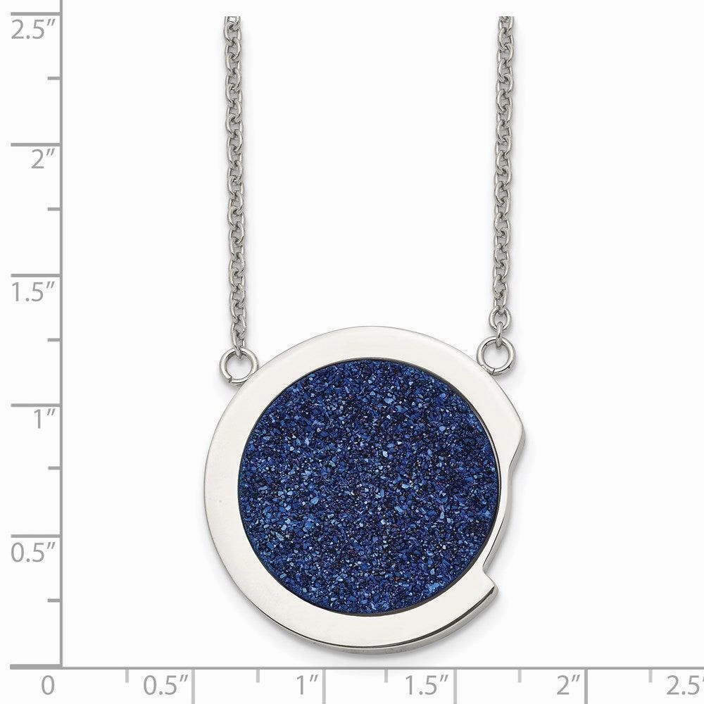 Stainless Steel Polished with Blue Druzy Stone Necklace