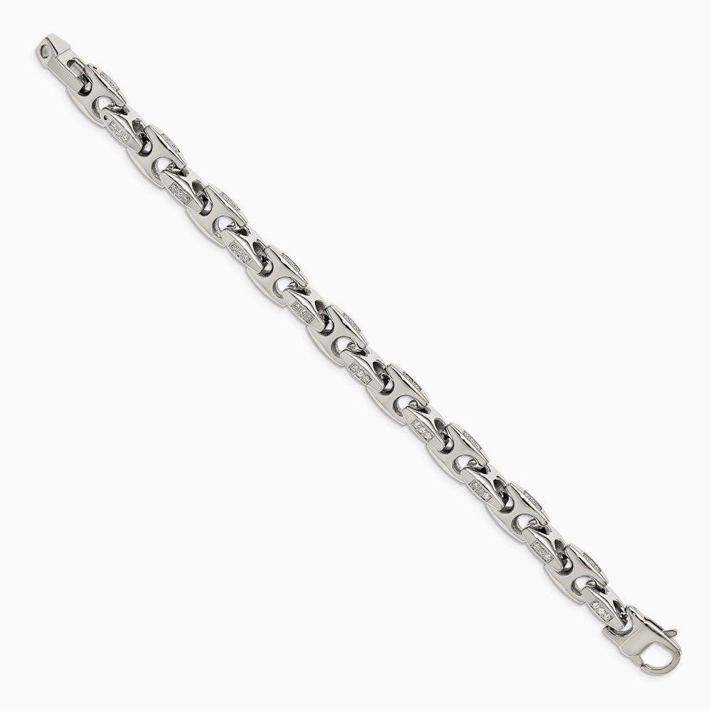Stainless Steel Polished with CZ 8.5 inch Bracelet