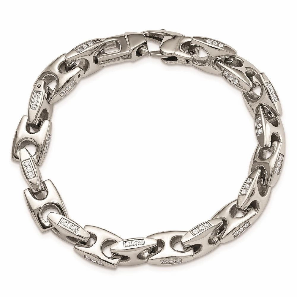 Stainless Steel Polished with CZ 8.5 inch Bracelet