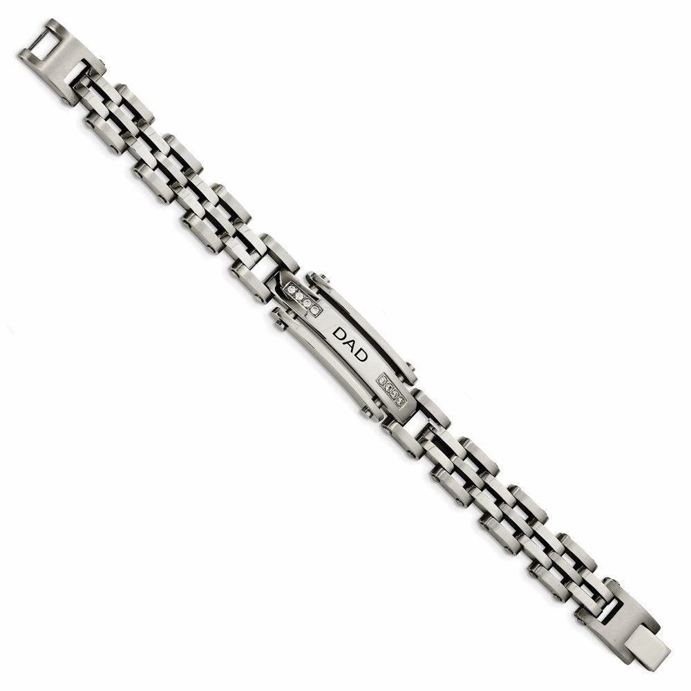 Stainless Steel Polished with CZs Dad 8.5in Bracelet
