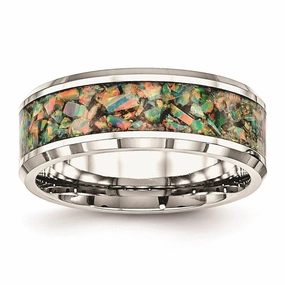 Stainless Steel Polished with Imitation Opal 8mm Men's Ring