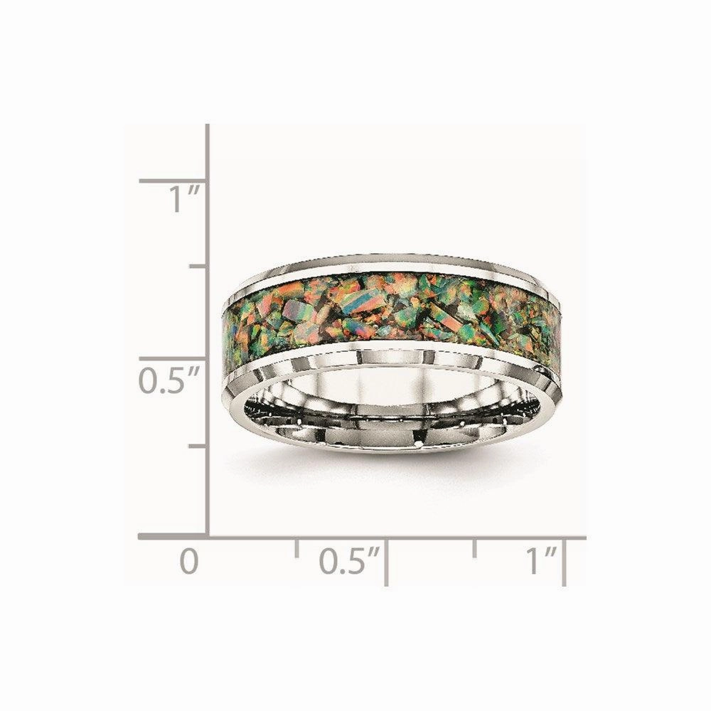 Stainless Steel Polished with Imitation Opal 8mm Men's Ring