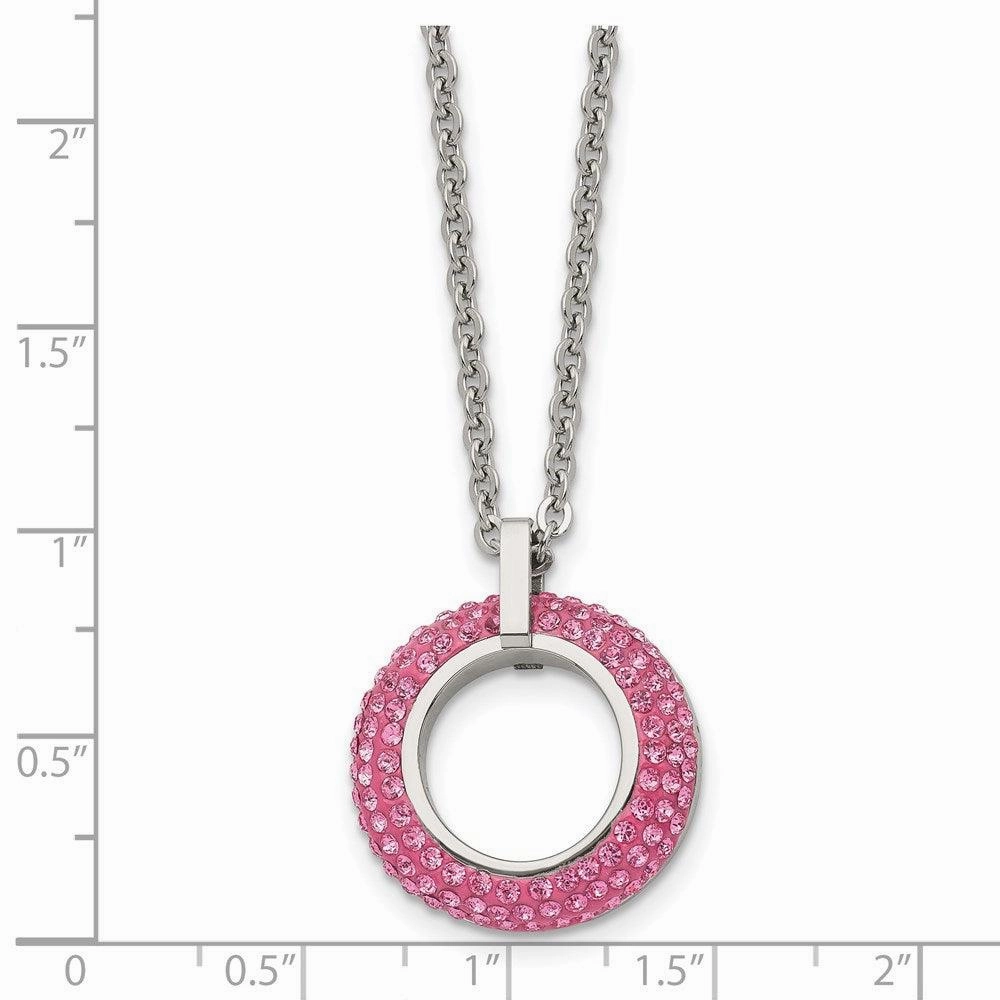 Stainless Steel Polished with Pink Crystal Circle Necklace