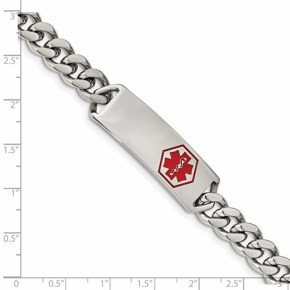 Stainless Steel Polished with Red Enamel 8in Medical ID Bracelet