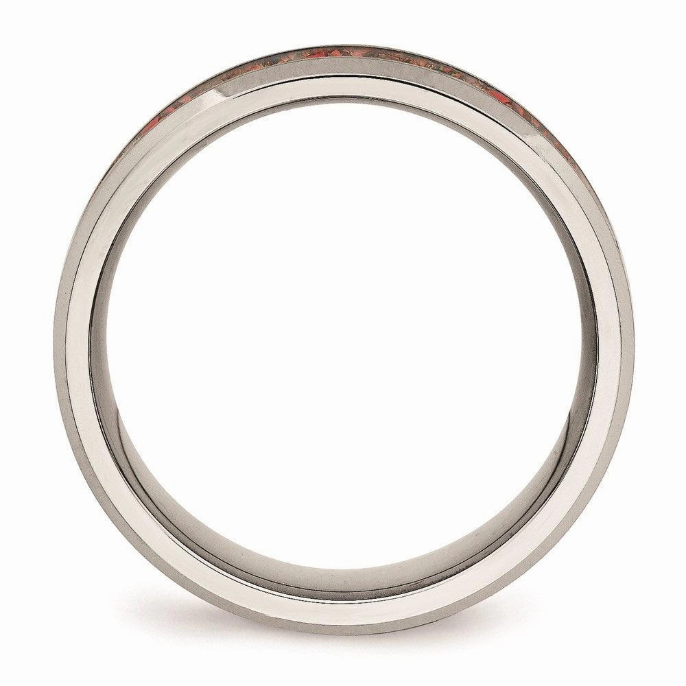 Stainless Steel Polished with Red Imitation Opal 8mm Men's Ring