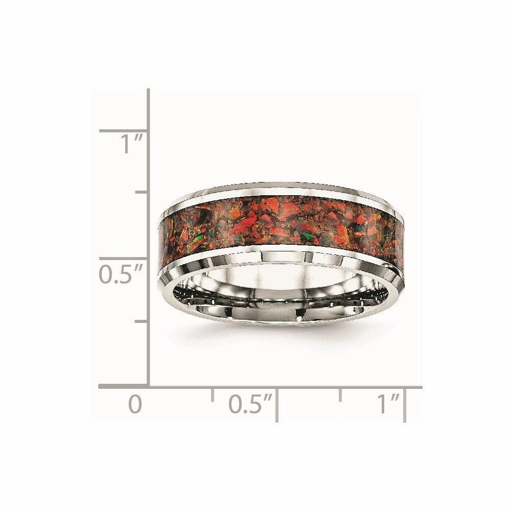 Stainless Steel Polished with Red Imitation Opal 8mm Men's Ring