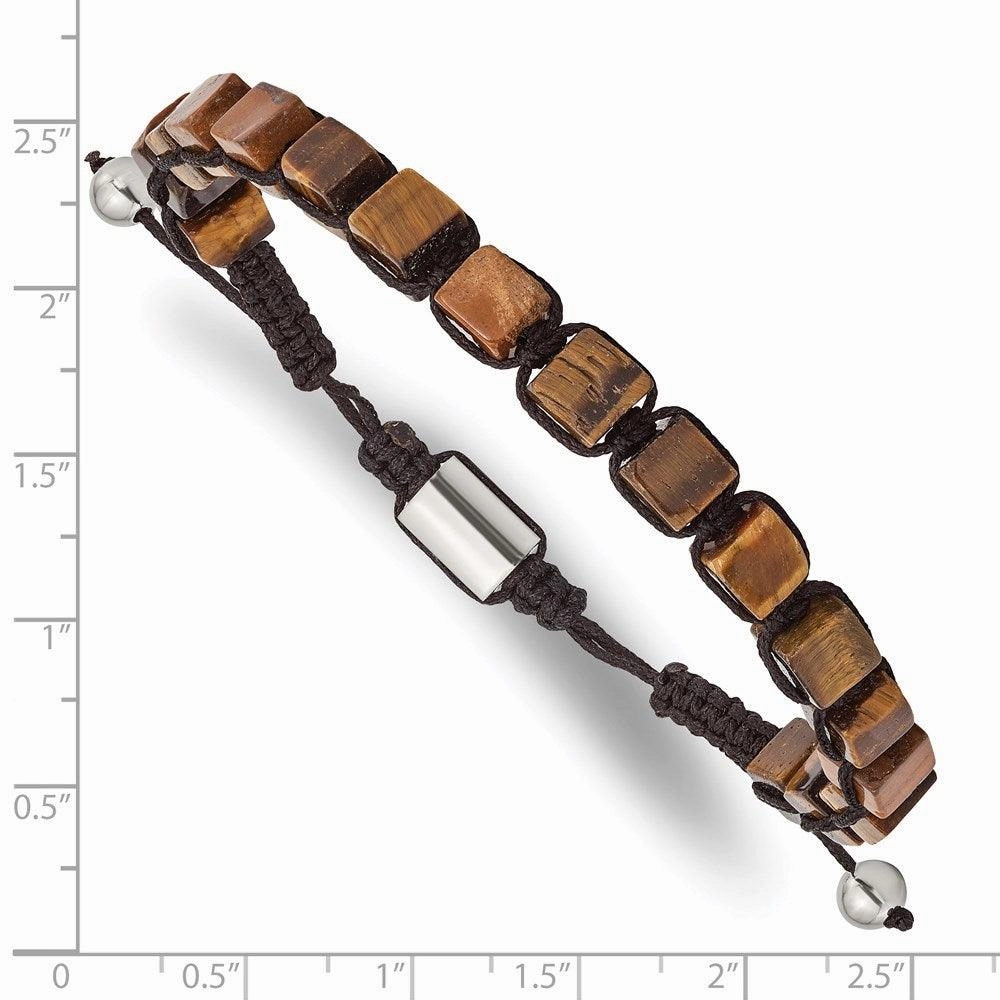 Stainless Steel Polished with Tiger's Eye Macrame Adjustable Bracelet