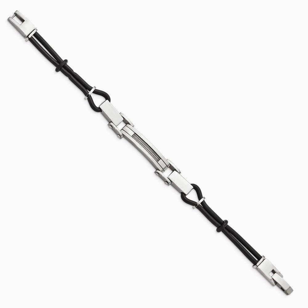 Stainless Steel Polished with Wire Inlay & PU Cord Bracelet