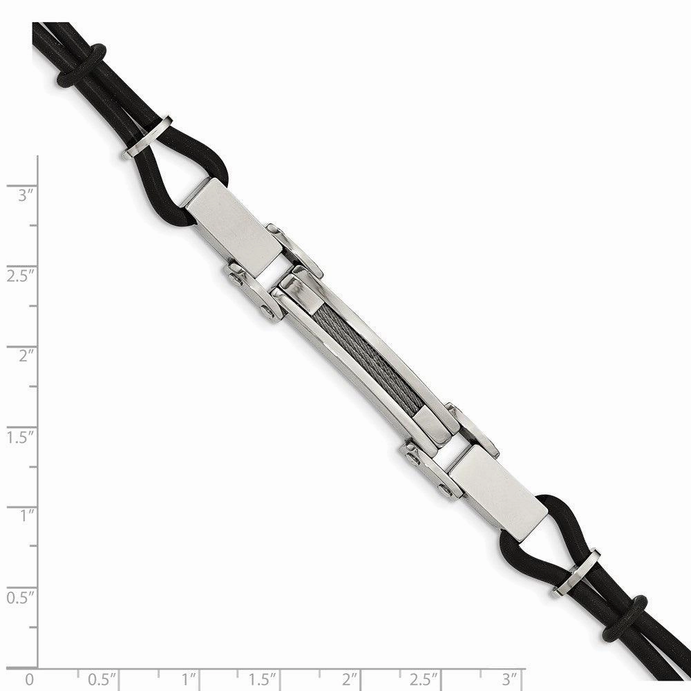 Stainless Steel Polished with Wire Inlay & PU Cord Bracelet