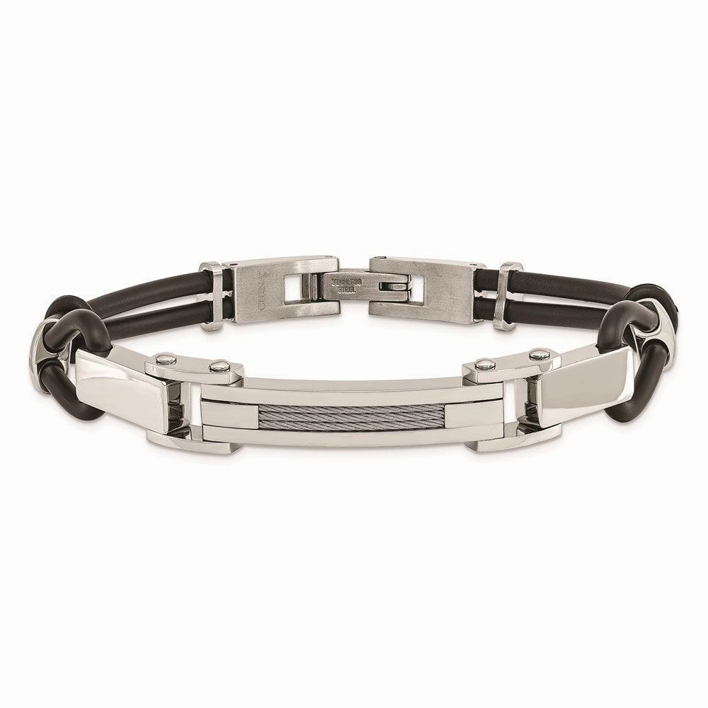 Stainless Steel Polished with Wire Inlay & PU Cord Bracelet