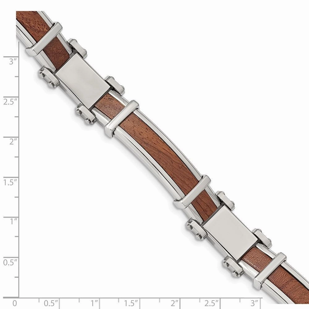 Stainless Steel Polished with Wood Inlay 8.25in Bracelet