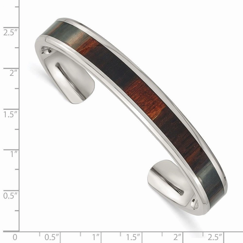 Stainless Steel Polished Wood Inlay Enameled Bangle