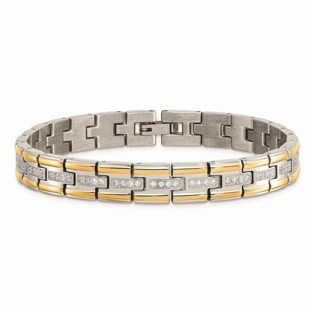 Stainless Steel Polished Yellow IP CZ 8.50in Link Bracelet