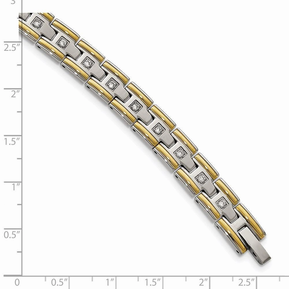 Stainless Steel Polished Yellow IP CZ 8.50in Link Bracelet