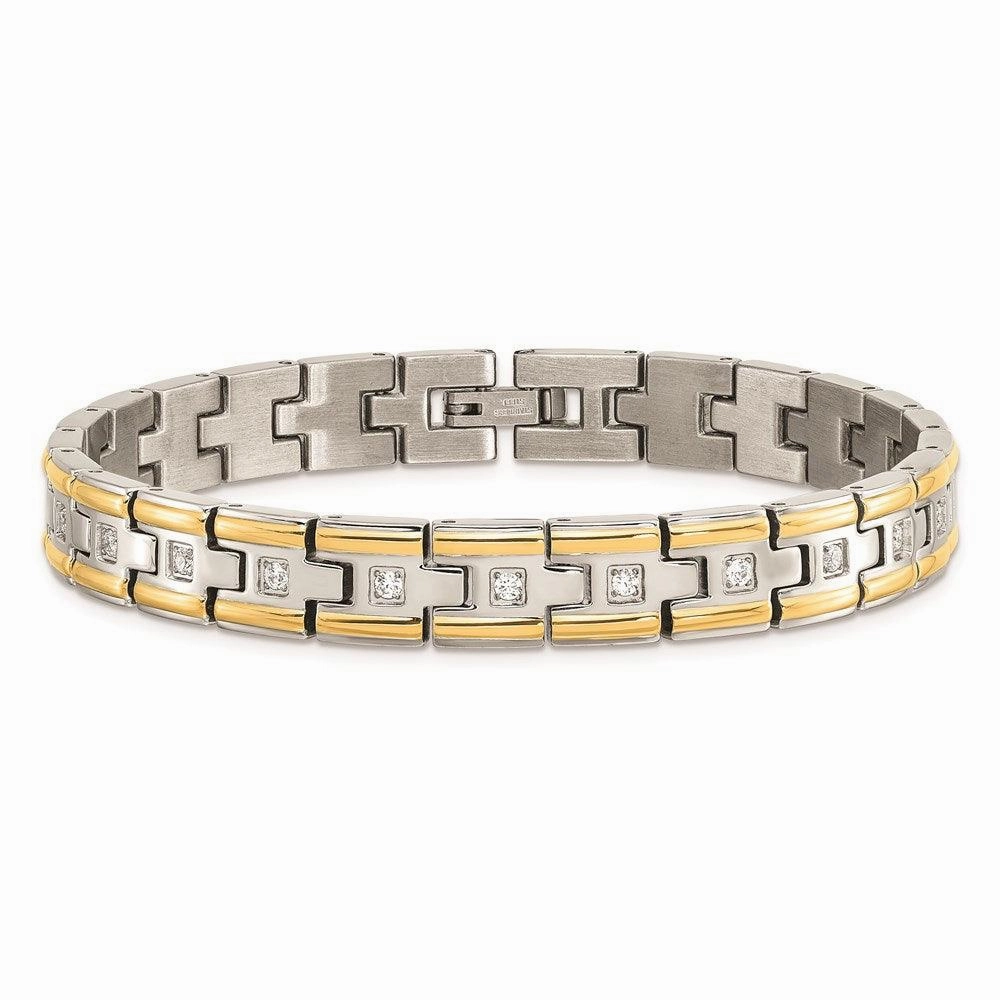 Stainless Steel Polished Yellow IP CZ 8.50in Link Bracelet