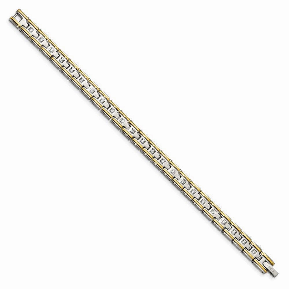 Stainless Steel Polished Yellow IP CZ 8.50in Link Bracelet