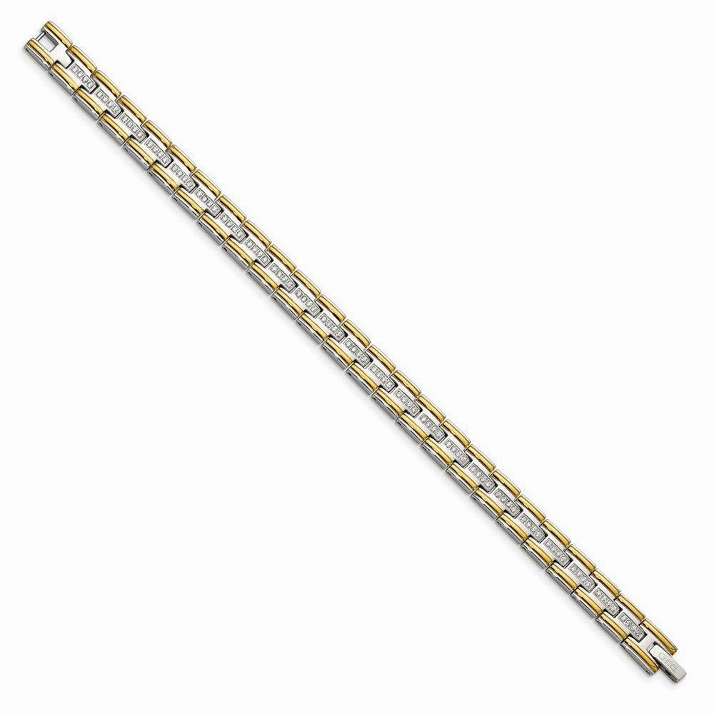 Stainless Steel Polished Yellow IP CZ 8.50in Link Bracelet