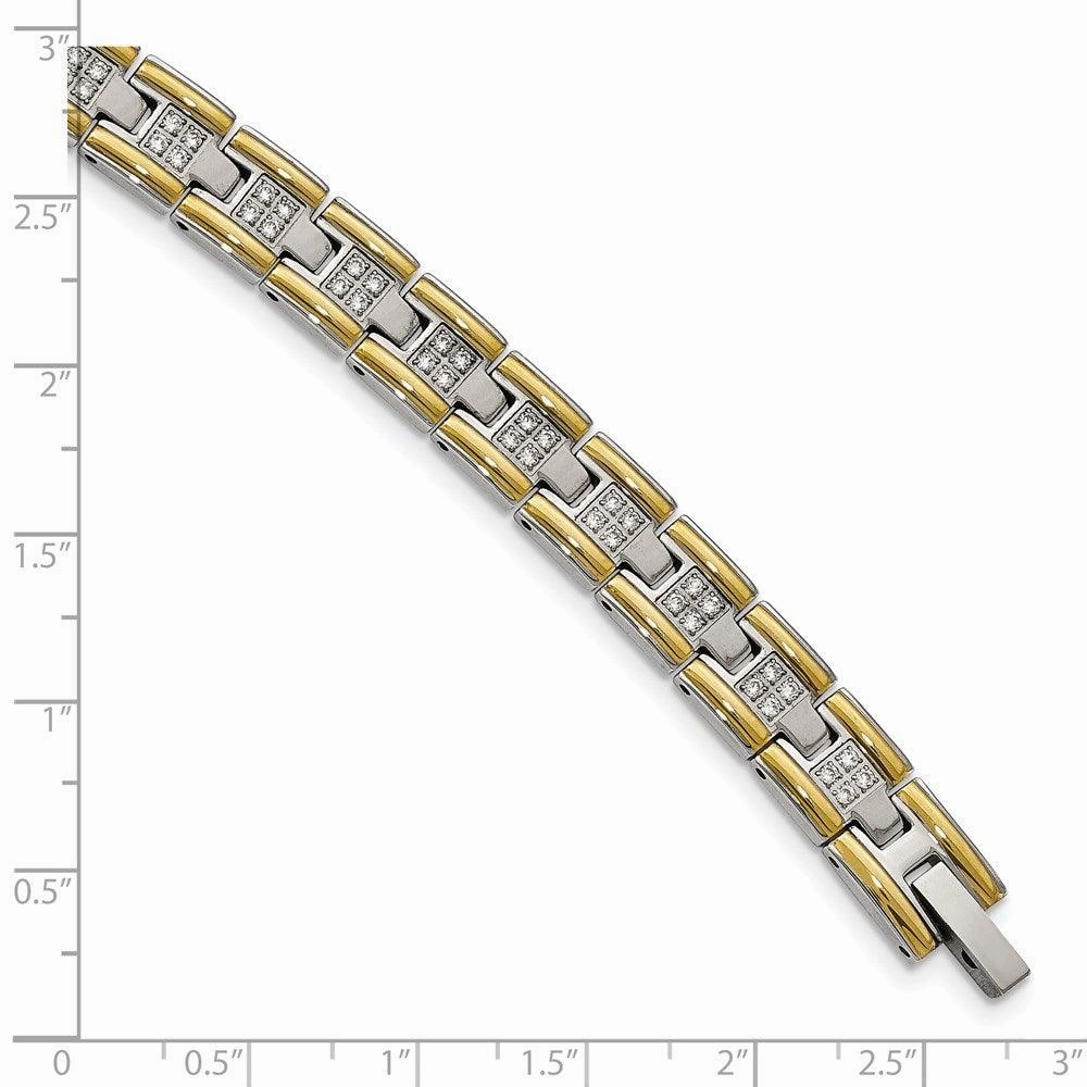 Stainless Steel Polished Yellow IP CZ 8.50in Link Bracelet