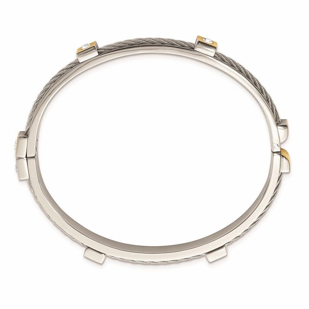 Stainless Steel Polished Yellow IP-plated w/Preciosa Crystal Hinged Bangle