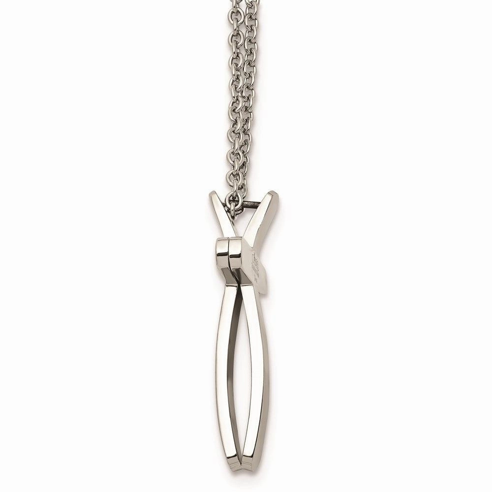 Stainless Steel Religious Fish & Cross Necklace