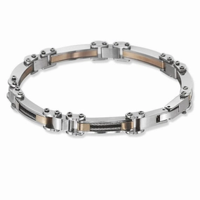 Stainless Steel Rose GP with Black and Silver Cable Bracelet