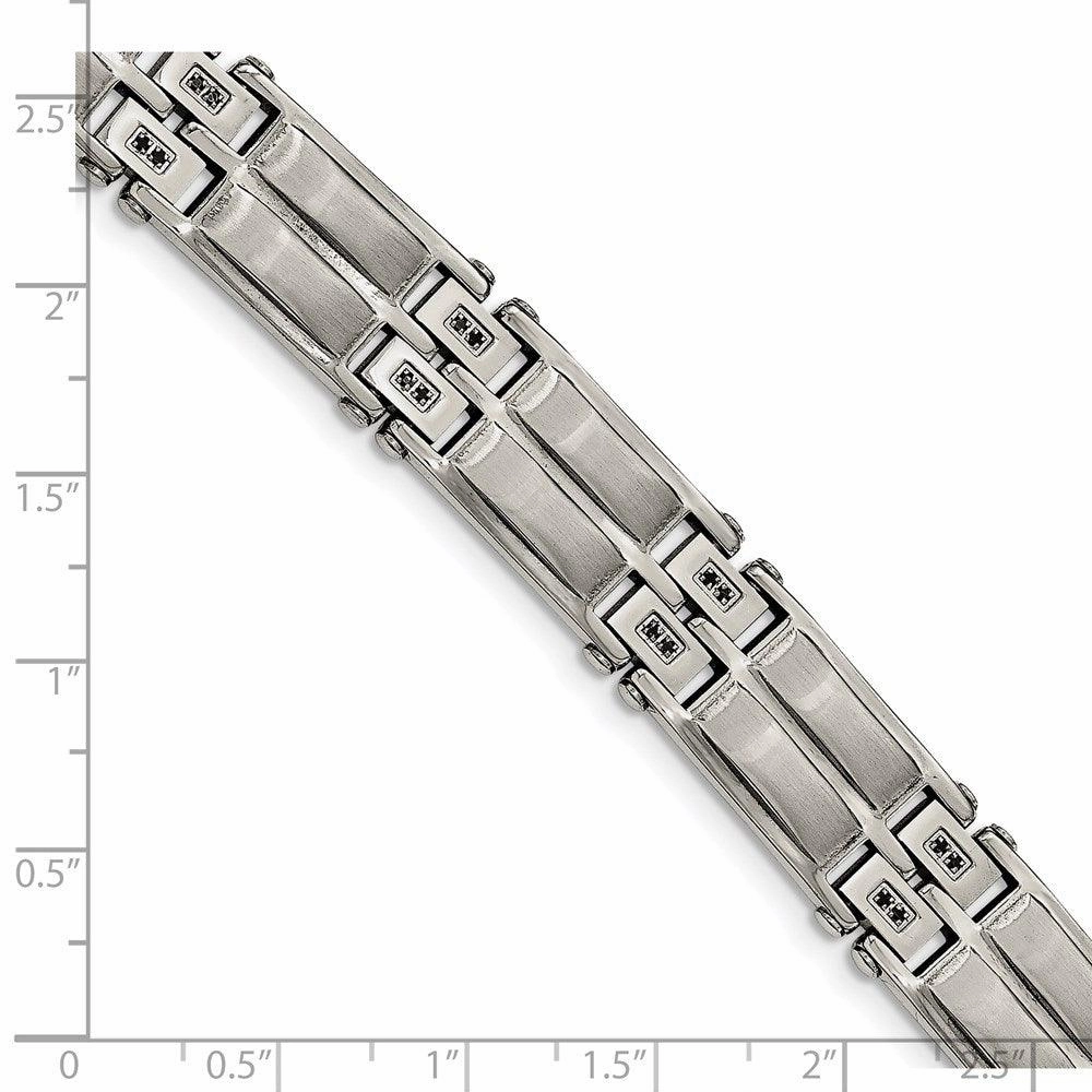 Stainless Steel Satin & Polished w/Black CZ Link Bracelet