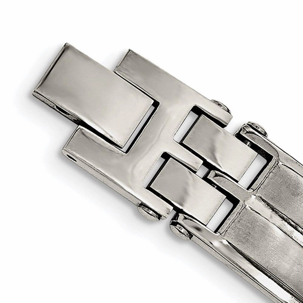 Stainless Steel Satin & Polished w/Black CZ Link Bracelet