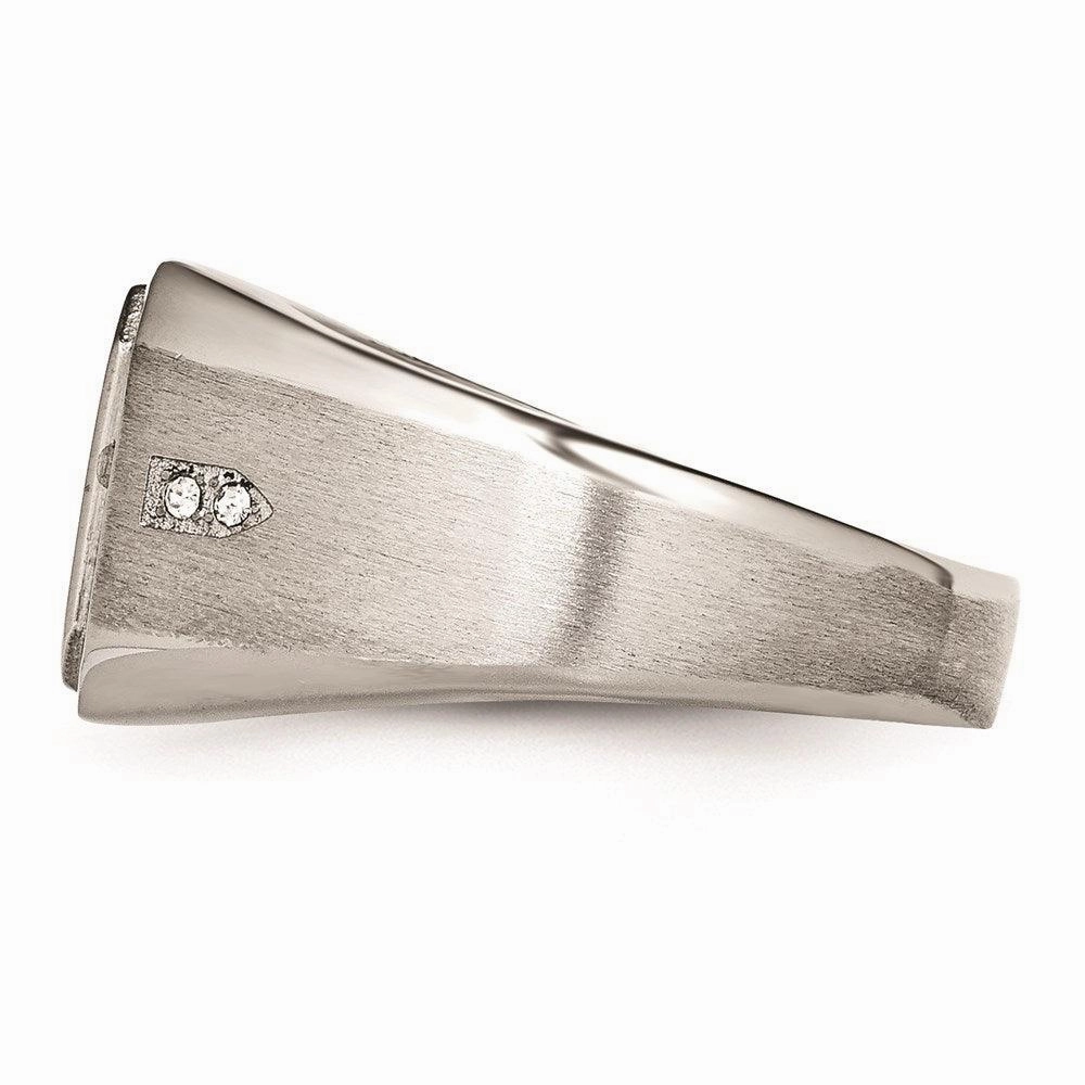 Stainless Steel Satin & Polished w/Black Enamel CZ Ring