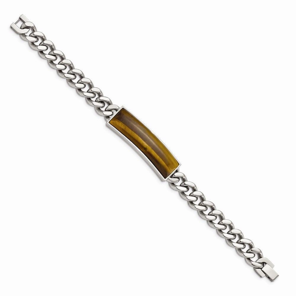 Stainless Steel Tigers Eye & Polished 8.25in Bracelet