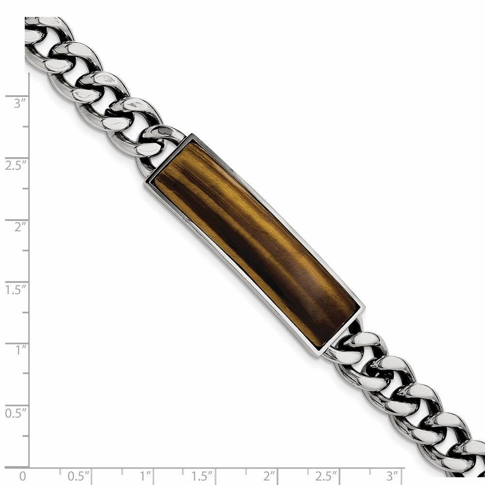 Stainless Steel Tigers Eye & Polished 8.25in Bracelet