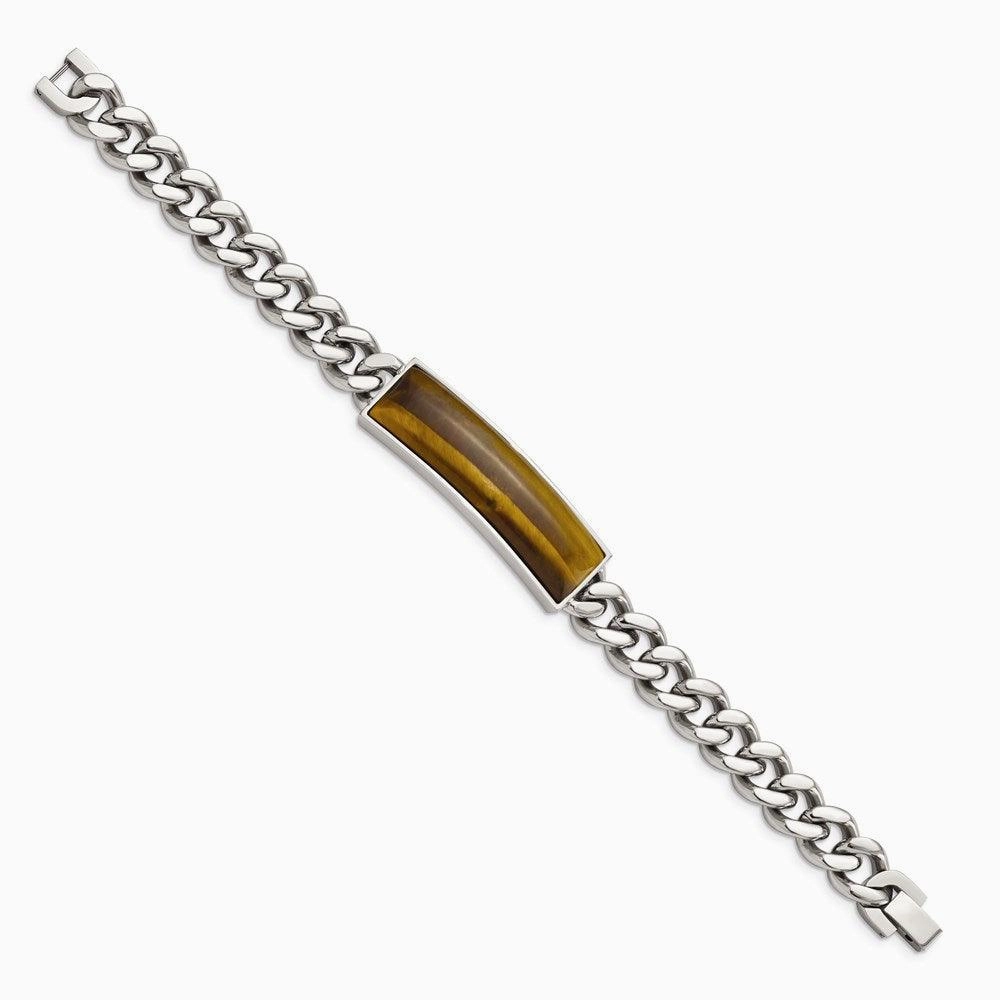 Stainless Steel Tigers Eye & Polished 8.25in Bracelet