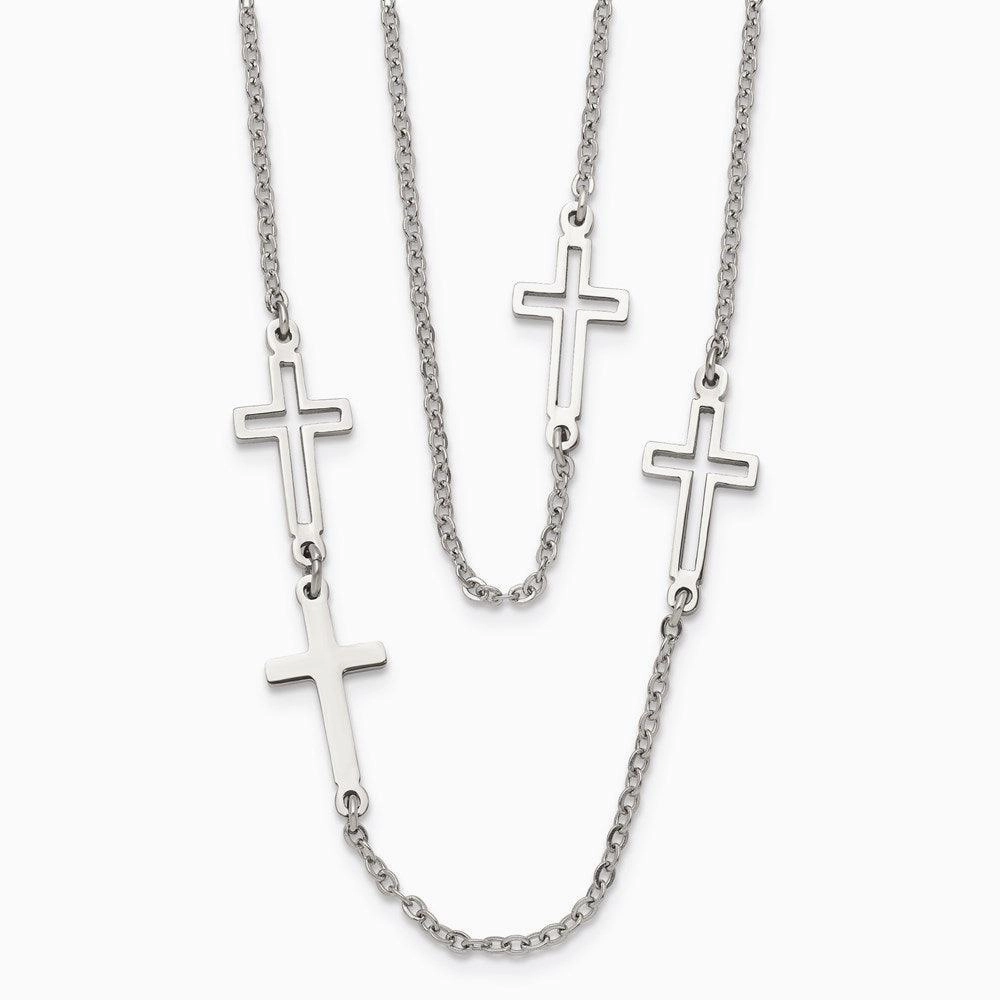 Stainless Steel Two Strand Cross Necklace