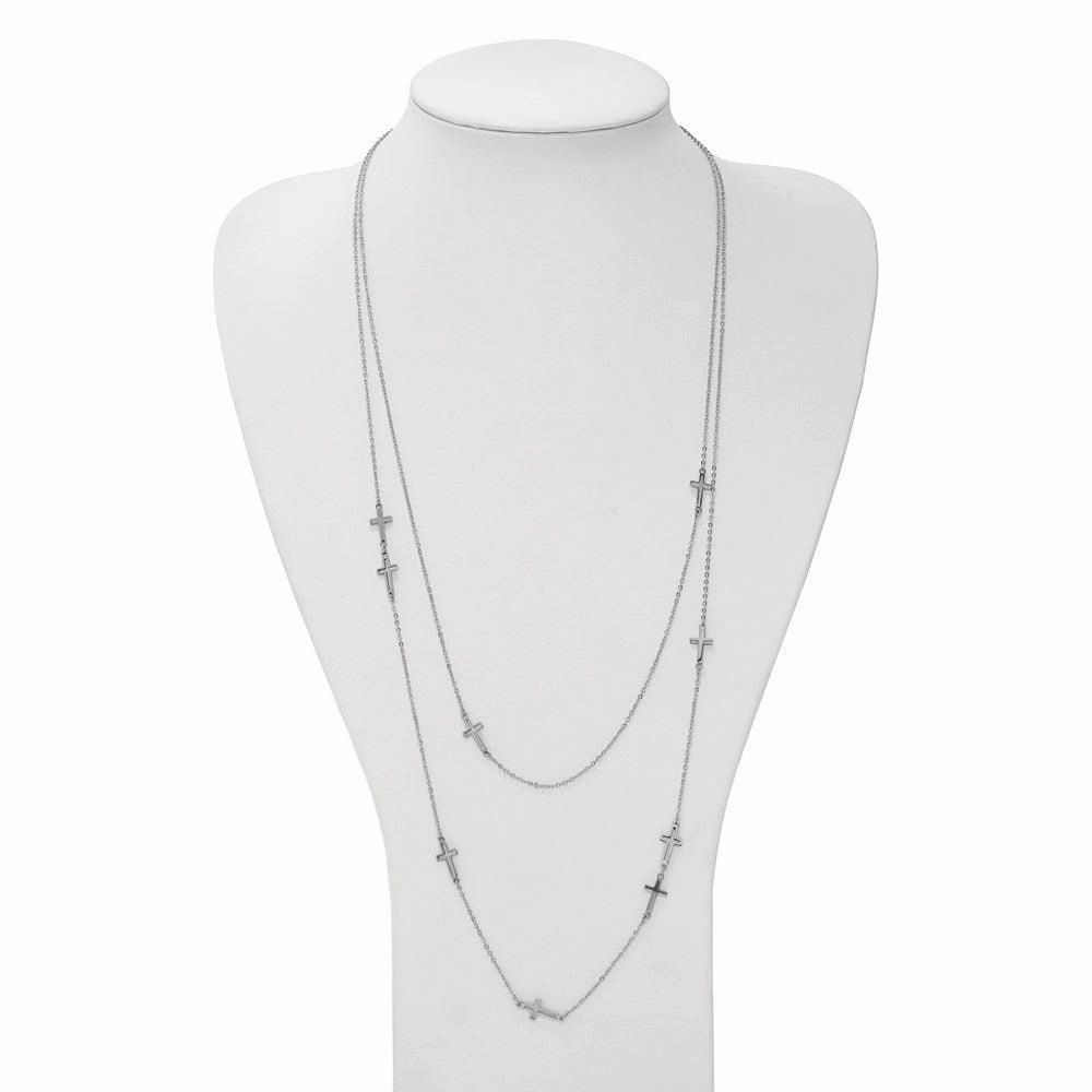 Stainless Steel Two Strand Cross Necklace