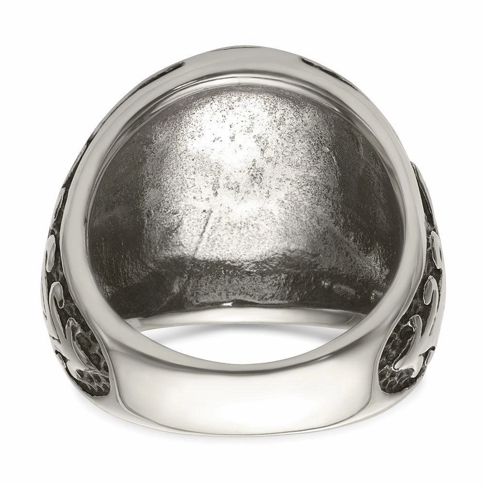 Stainless Steel w/14k Accent Antiqued and Polished Cross Ring