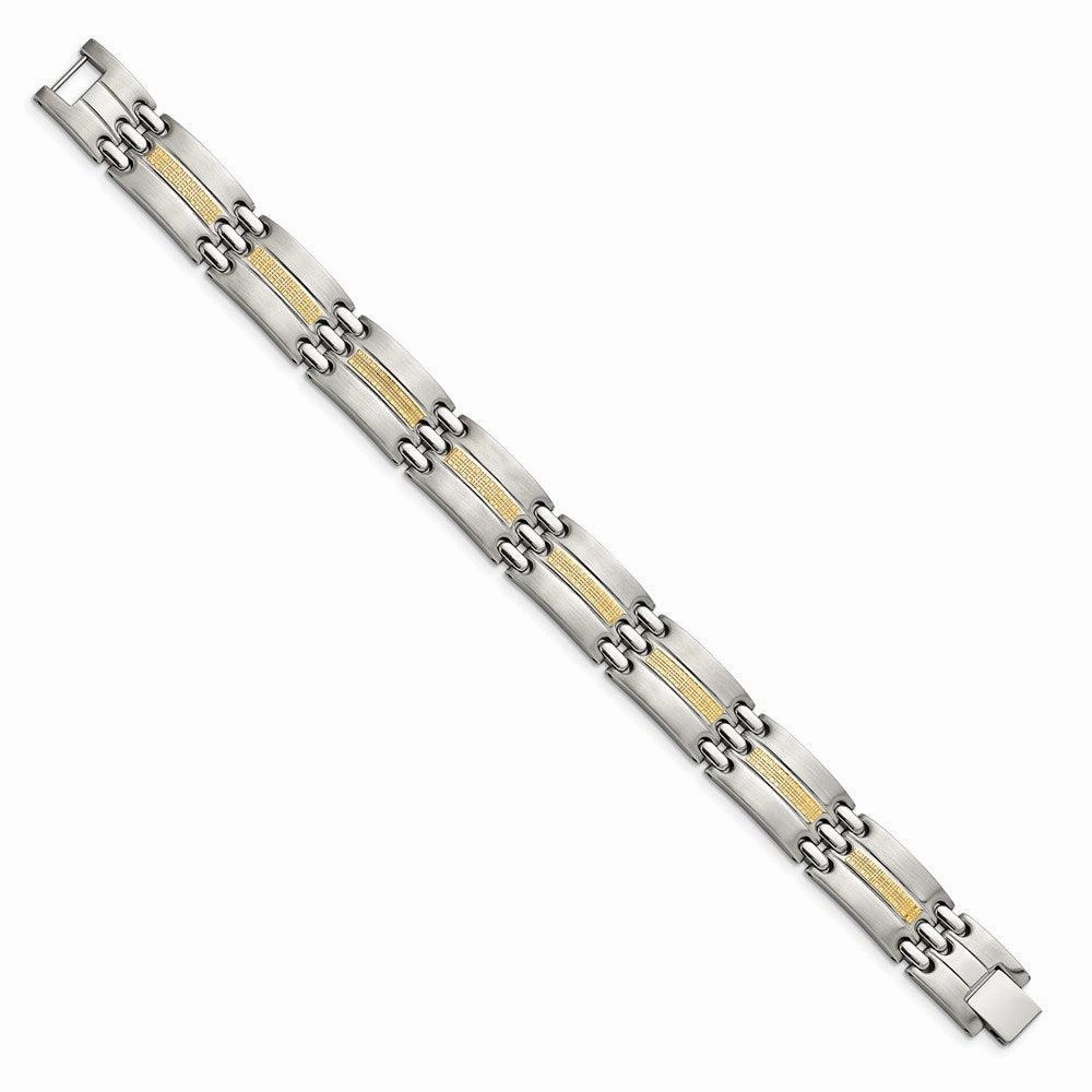 Stainless Steel w/14k Accent Brushed and Polished 8.5in Link Bracelet