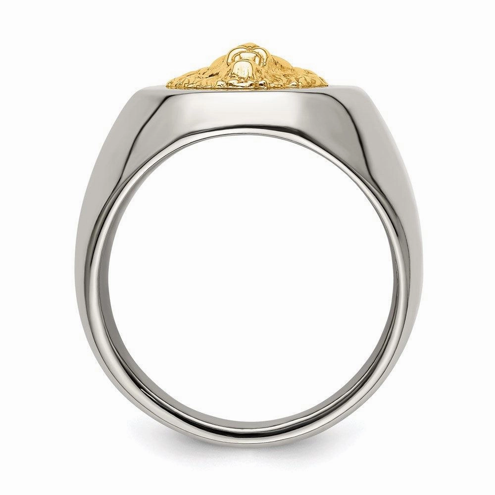 Stainless Steel w/14k Accent Polished Lion Head Ring