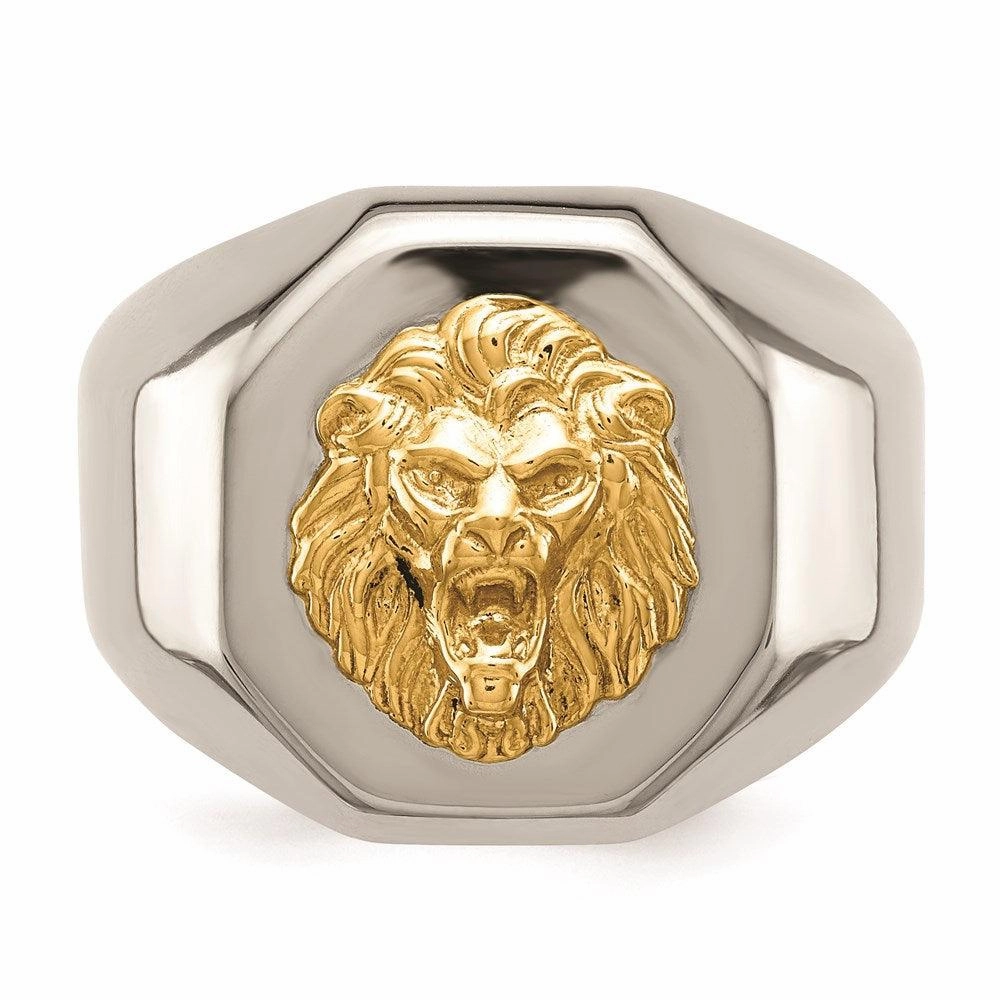 Stainless Steel w/14k Accent Polished Lion Head Ring