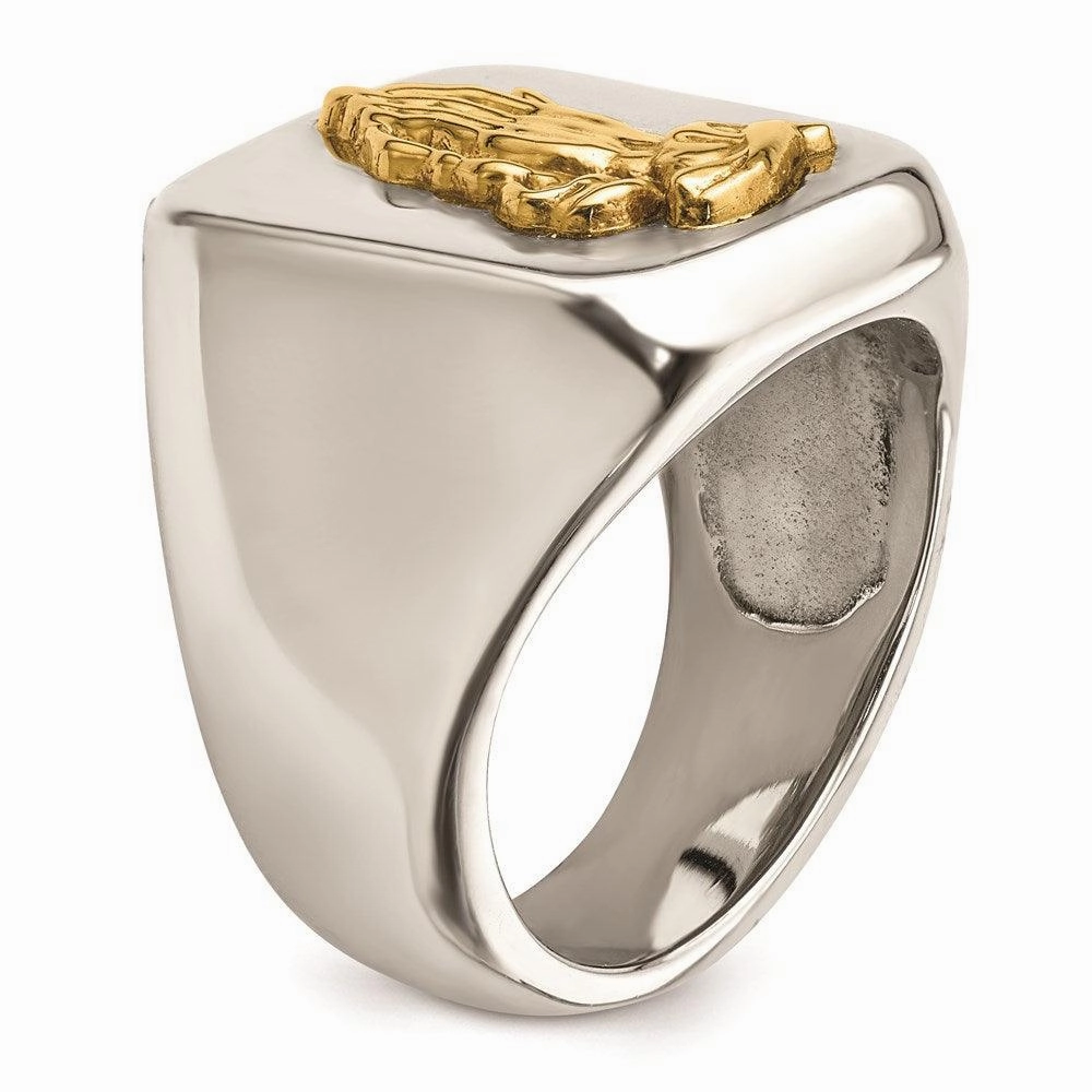 Stainless Steel w/14k Accent Polished Praying Hands Ring