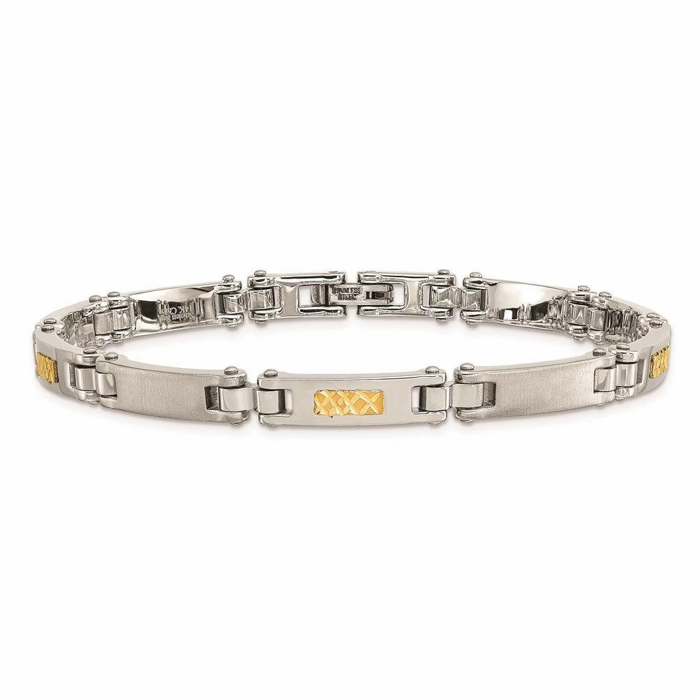 Stainless Steel w/14k Polished & Brushed Link Bracelet