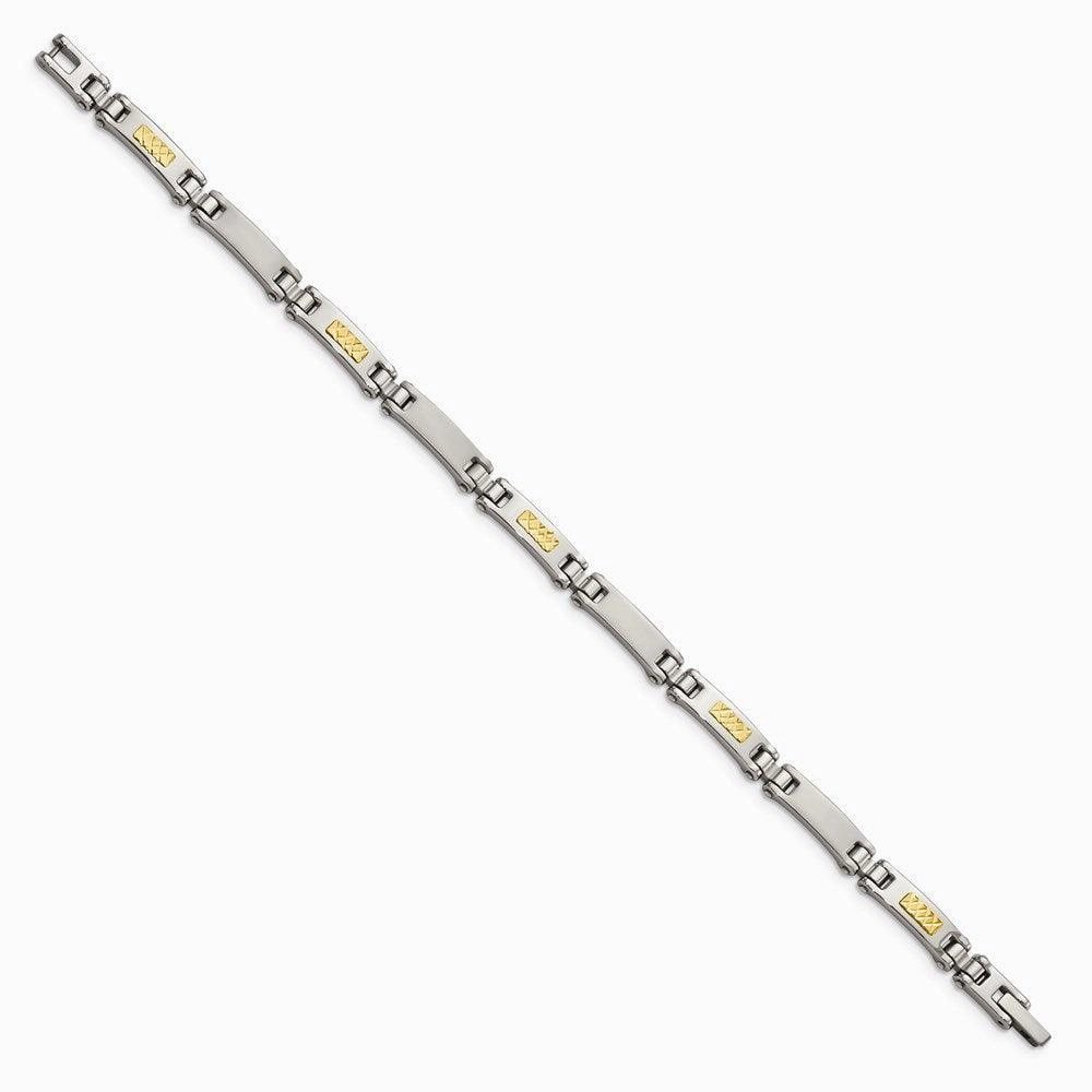 Stainless Steel w/14k Polished & Brushed Link Bracelet