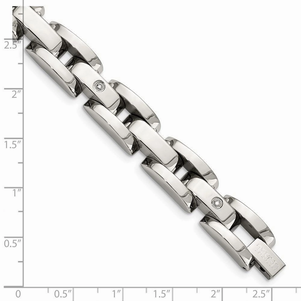 Stainless Steel w/ 14k White Gold Accents & Diamonds 8.5in Bracelet