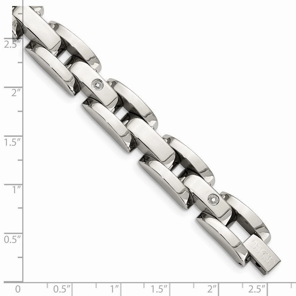 Stainless Steel w/ 14k White Gold Accents & Diamonds 8.5in Bracelet