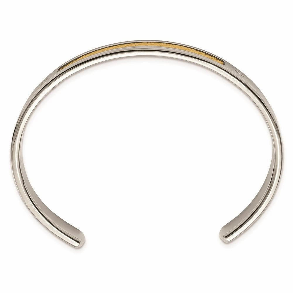 Stainless Steel w/18k Polished Textured Diamond Cuff Bracelet